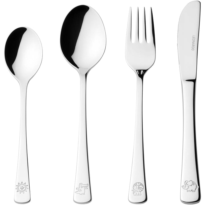 LEONARDO Bambini Avventura Kinder-Besteck Set 4-teilig - Besteck mit Motiven aus hochwertigem Edelst