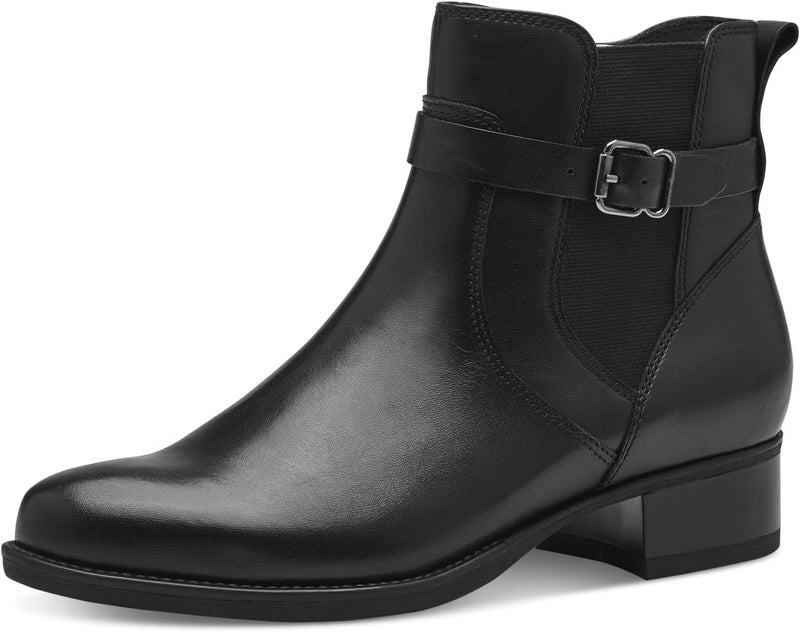 Tamaris Damen Chelsea Boots Leder Blockabsatz 37 EU Schwarz, 37 EU Schwarz