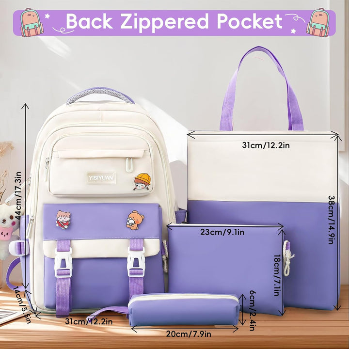 Tanou Schulranzen Mädchen 4-teilig, Schultasche Kinder Rucksack Schule Teenager 3.-7. Klasse, Stilvo