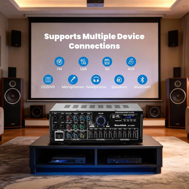 HiFi Verstärker Stereo Bluetooth Verstärker mit Fernbedienung, 2 Kanal Endstufe mit 5-Band-EQ, HiFi