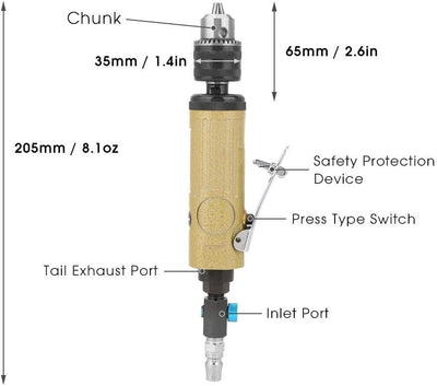 3/8 Zoll Pneumatik-Bohrmaschine, gerade, Hochgeschwindigkeits-Bohrwerkzeug, pneumatisch, 22000 U/m