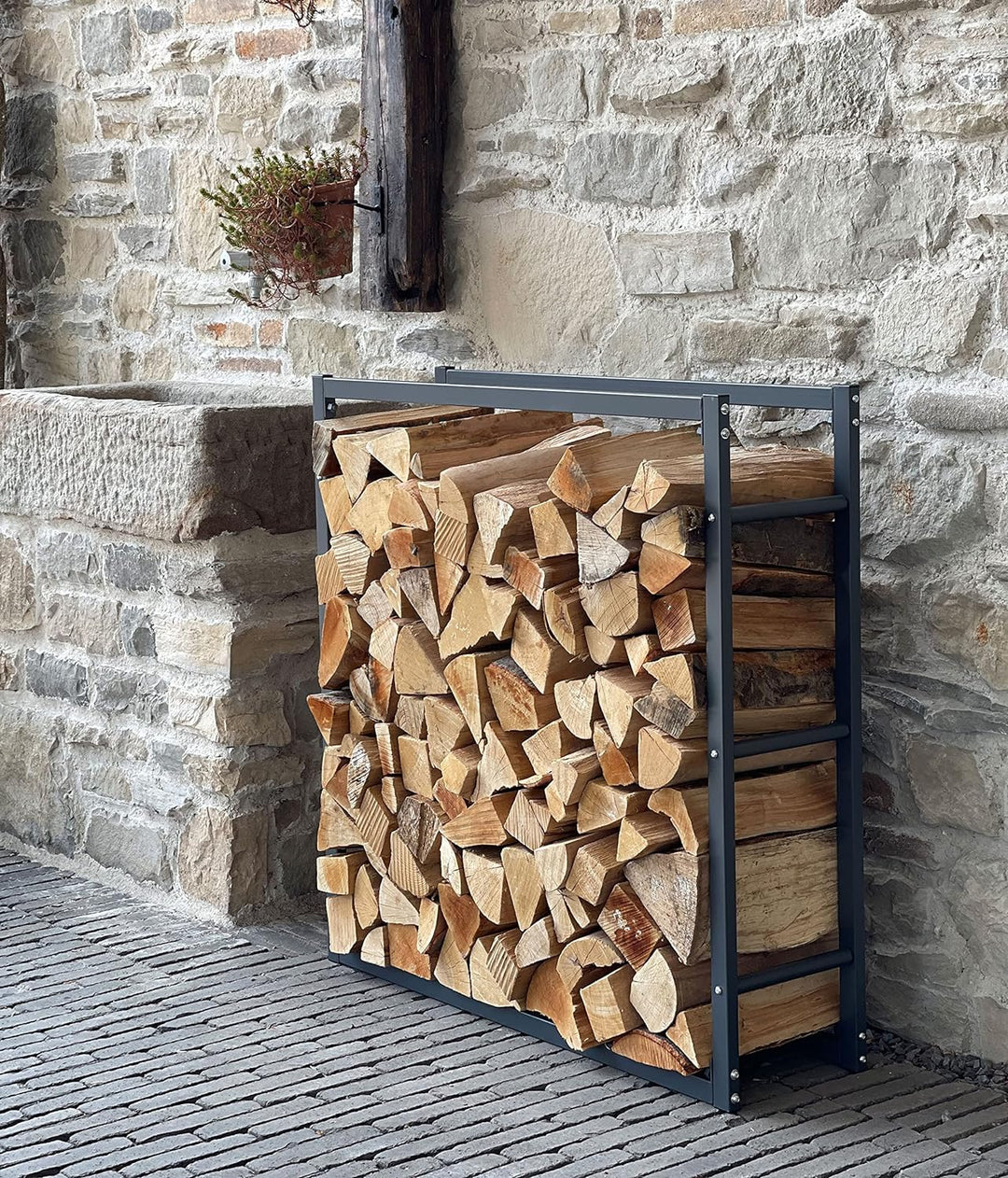 QUICK STAR Metall Kaminholzstand 90x25x90cm Kaminholzlager Metallregal