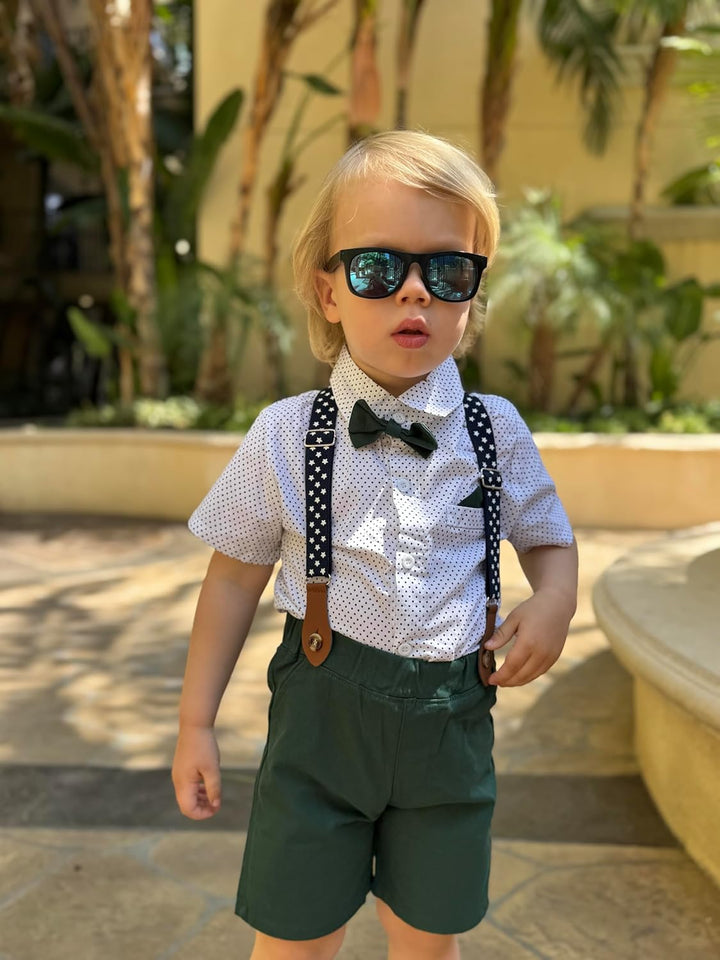 Volunboy Baby Jungen Anzug Set Bekleidung Hemd mit Fliege + Hosenträger Shorts Strampler Anzug 12-18