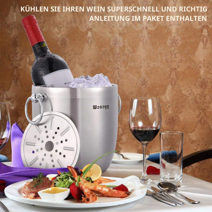 3L Eiskübel Edelstahl mit Deckel, Schaufel, Zange und Sieb – gut verarbeiteter isolierter Edelstahl