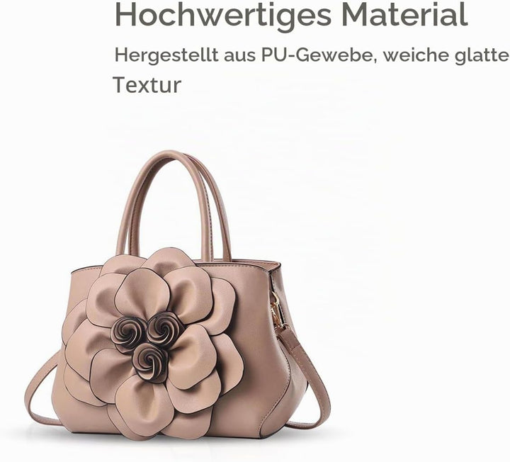 NICOLE &amp; DORIS Modische Damen-Umhängetasche, Handtasche, Umhängetasche, Blumenmotiv Khaki, Khaki