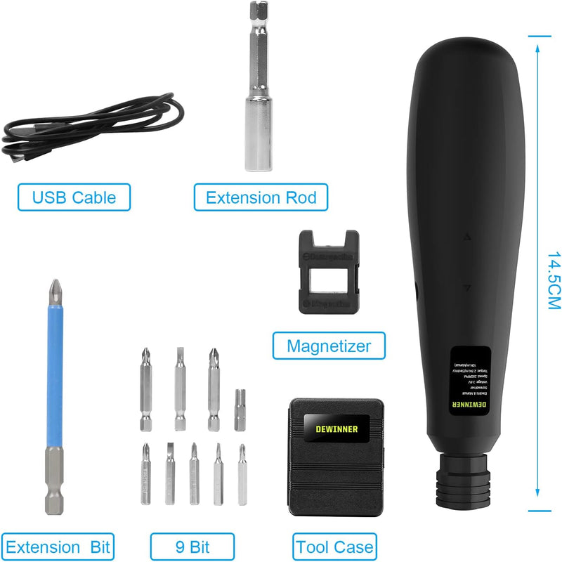 DEWINNER 3.6V Mini-Schraubendreher 63 Stück, 2.5/10 N.m Cordless Screwdriver Set mit USB, Drehzahl v