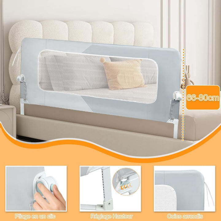 OHMG Bettgitter für Babys, 150 cm, faltbar, Sicherheitsbarriere für Kinder, tragbar, Bettgitter für