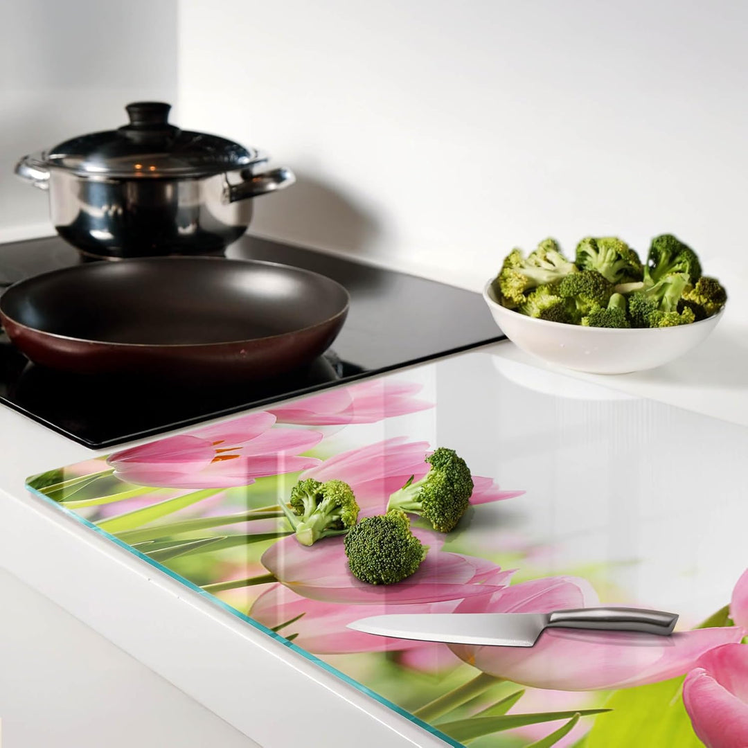 Glasschneidebrett 80x52 cm für die Küche Plastikfrei Dünn Glasplatte Hitzebeständig Rutschfest Silik