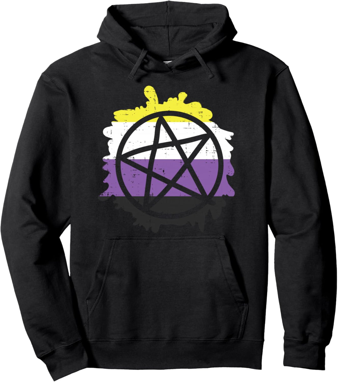 Pentagram Satanic Goth LGBTQ Non-Binary Flag Genderqueer Pullover Hoodie
