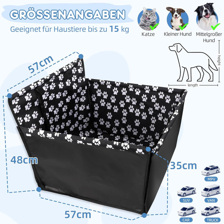 Wimypet Hunde Autositz wasserdichte, Haustier Autoschondecke mit Hund Sicherheitsgurt, Hundekorb für