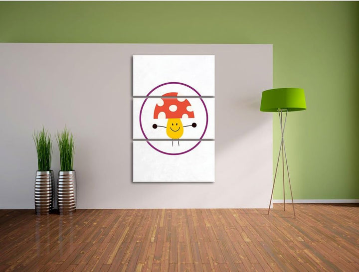 Pixxprint Süsser Pilz weiss 3-Teiler Leinwandbild 120x80 Bild auf Leinwand