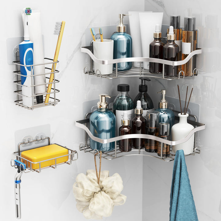Duschablage Ohne Bohren Badezimmer Organizer 4 Stück Rostfreie | Duschregal Ecke Mit Haken Seifensch