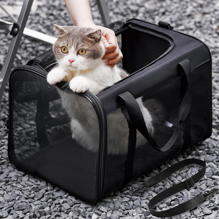 Conlun Katzentransportbox,Weiche Katzentransporttasche mit 4-seitigem Netz, Flugzeugtaugliche Katzen