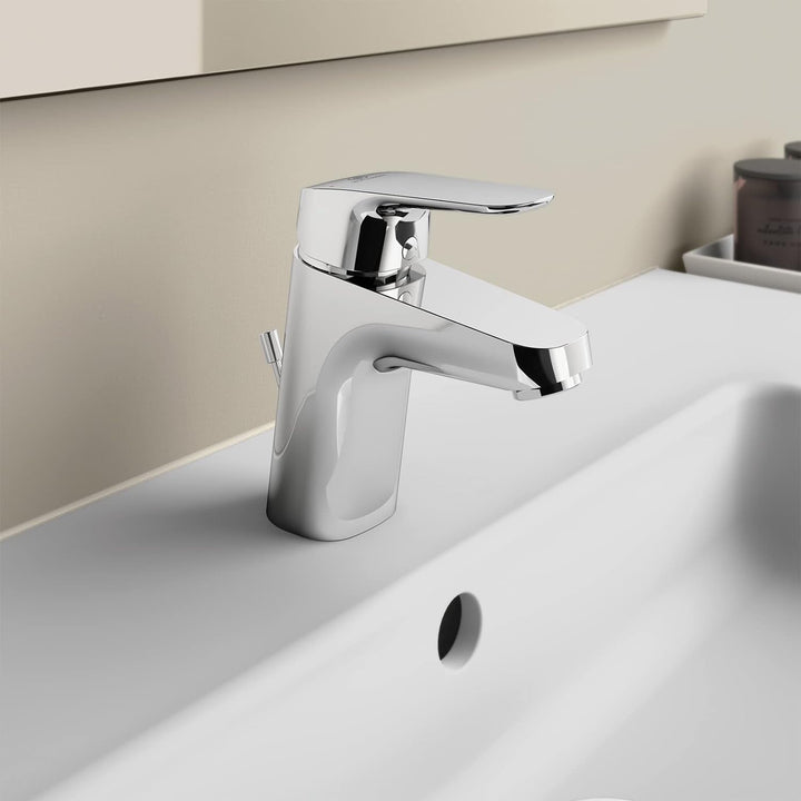 Ideal Standard B1708AA Ceraflex Waschtischarmatur mit Zugknopf-Ablaufgarnitur 5 l/min., mit Metallab