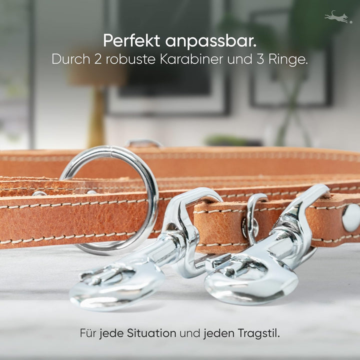 FREUDENTIER® Hundeleine aus zertifiziertem Leder 2m, 3-Fach verstellbare Führleine, liebevoll in Hol