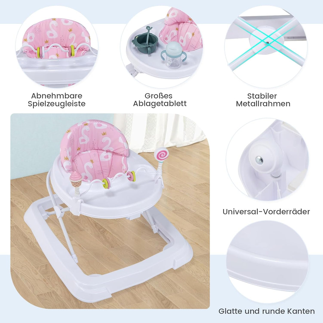 COSTWAY Lauflernhilfe Baby klappbar, Lauflernwagen 3-stufig höhenverstellbar mit Rädern, Spielzugen,