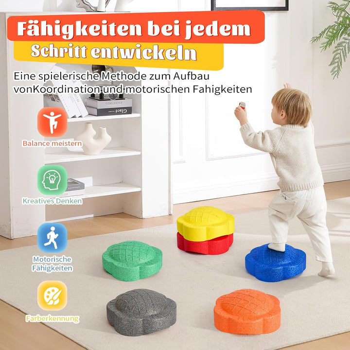 Balanciersteine für Kinder, 6er Balance Trittsteine Stapelbar,Farbenfrohes Stapelsteine Stepping Sto