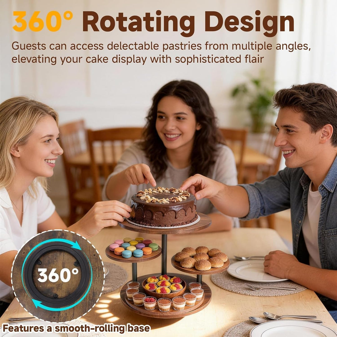 KAHEIGN Tortenständer 4 Etagen Tortenplatte 360° Drehbar Kuchen und Cupcake Ständer, Rund Cupcake-Ha