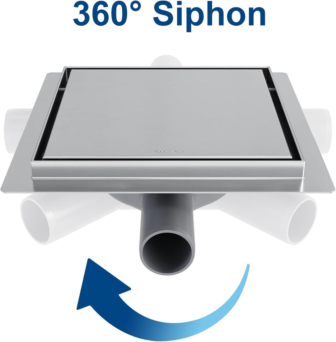 Neodrain Bodenablauf Dusche Edelstahl Duschrinne Quadratisch 20 x 20 cm mit 360° Siphon, Geruchsvers