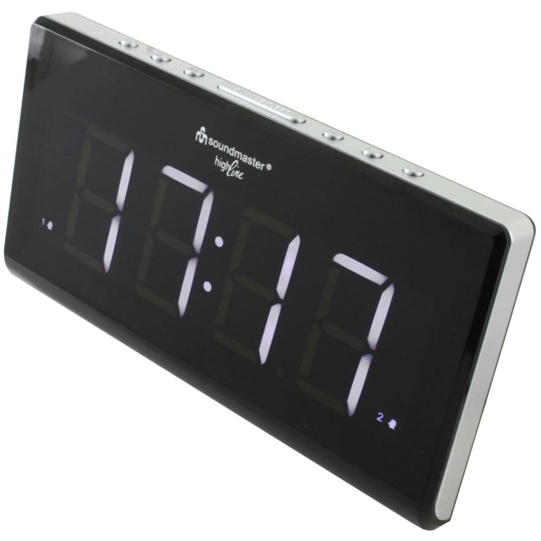 Soundmaster UR8400 Jumbo-LED-Alarm UKW-PLL Uhrenradio Radiowecker mit 2 Weckzeiten und dimmbaren Dis