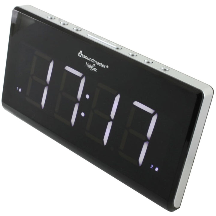 Soundmaster UR8400 Jumbo-LED-Alarm UKW-PLL Uhrenradio Radiowecker mit 2 Weckzeiten und dimmbaren Dis