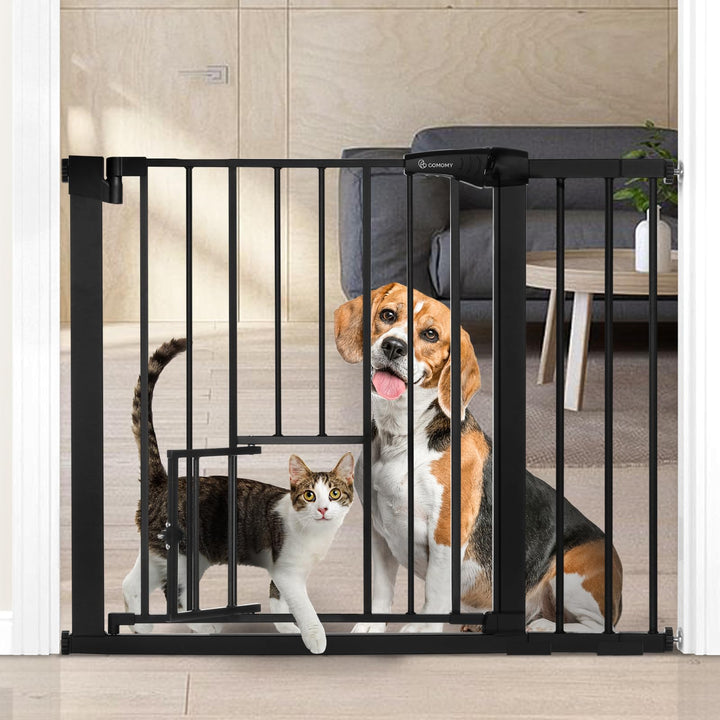 COMOMY Treppenschutzgitter ohne Bohren für Hunde und Katzen, 75-103cm Türschutzgitter mit Katzenklap