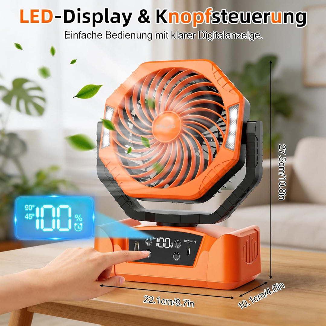 ELZO 20000mAh Camping Ventilator, Wiederaufladbarer Tischventilator USB Ventilator mit LED Licht & H