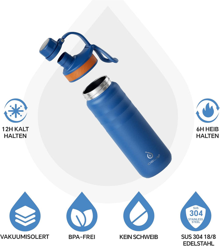 IDEUS Vakuumisolierte Wasserflasche, 24 Oz (710 ml) Edelstahl Doppelwand Flasche Metall Sport Kantin