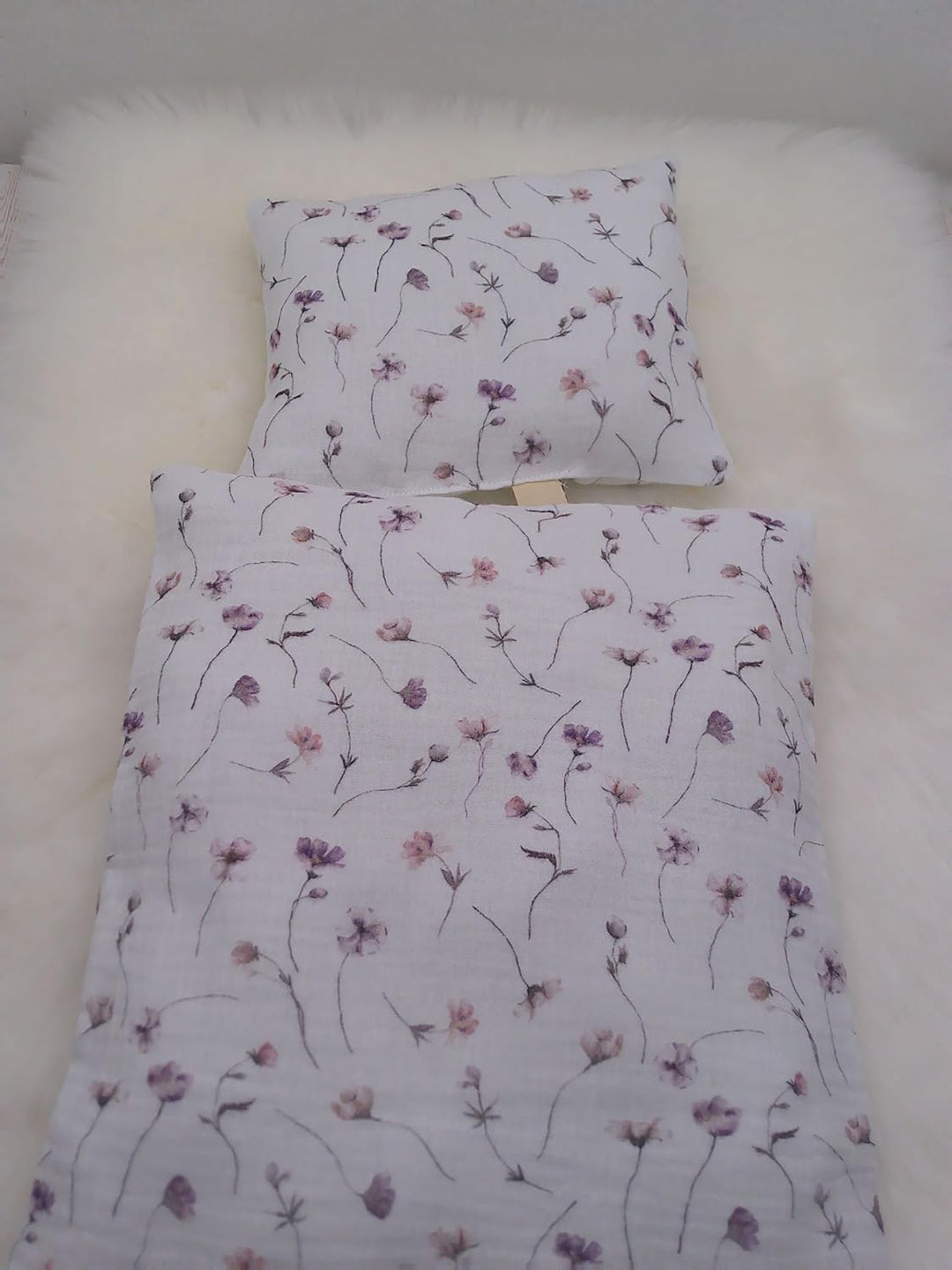 Puppenbettwäsche, Musselin 2 Grössen, für Puppenbett, Puppenlauflernwagen, Decke 33 b x 40h cm, Vers
