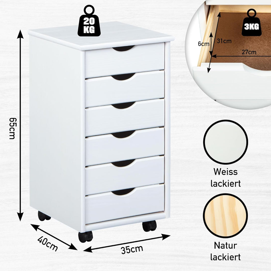 Inter Link – Rollcontainer – Rollcontainer mit 6 Schubladen – Bürocontainer - Rollschrank – Rollwage