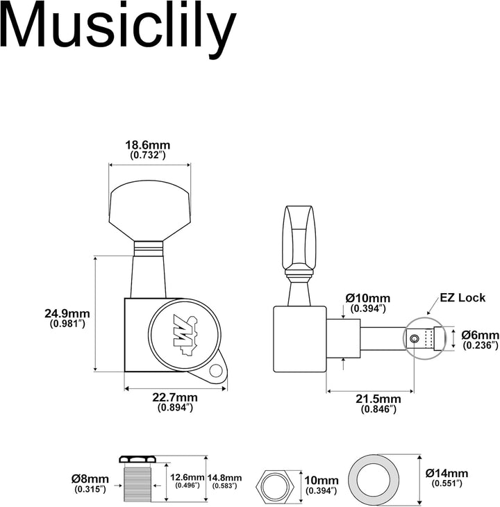Wilkinson WJN07 6-in-Line EZ-Lok Gitarre Tuners Mechaniken 19:1 Ratio Machine Heads Tuning Pegs Stim