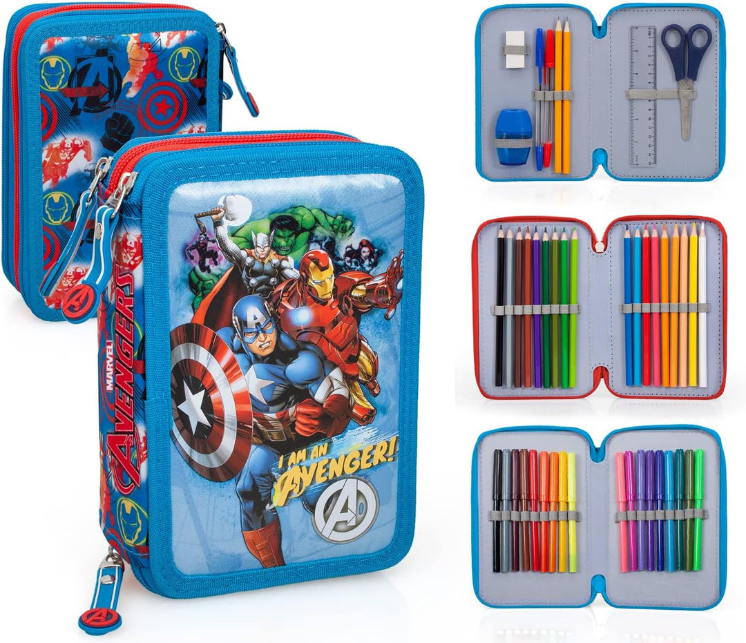 Ragusa-Trade Avengers Hulk Captain America Iron Man Thor, 3-Fach Federtasche Federmappe, 44 TLG. gef