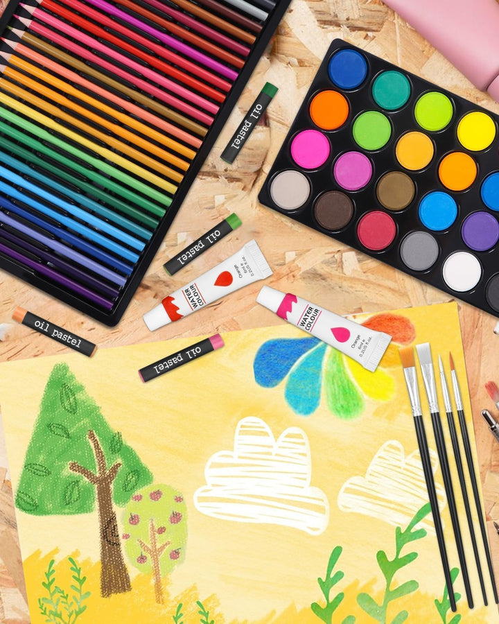 144-teilig Malset, Malkoffer Kunstset, Zeichenstifte Professionell Set mit Buntstifte, Wasserfarben,