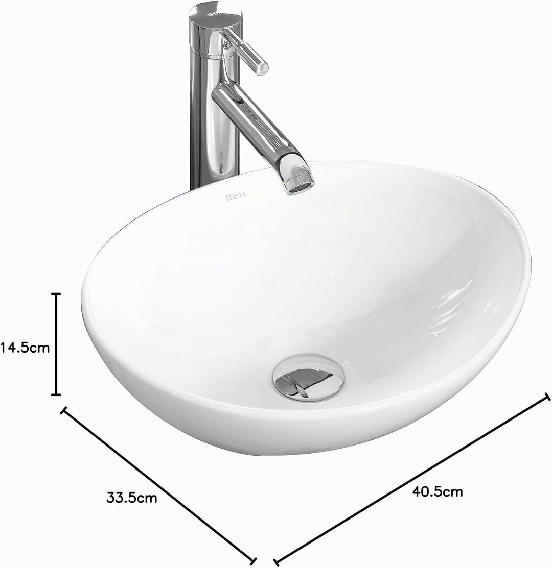 VBChome Waschbecken 40 x 33 klein Keramik Oval Waschtisch Handwaschbecken AUFSATZWASCHBECKEN WASCHSC