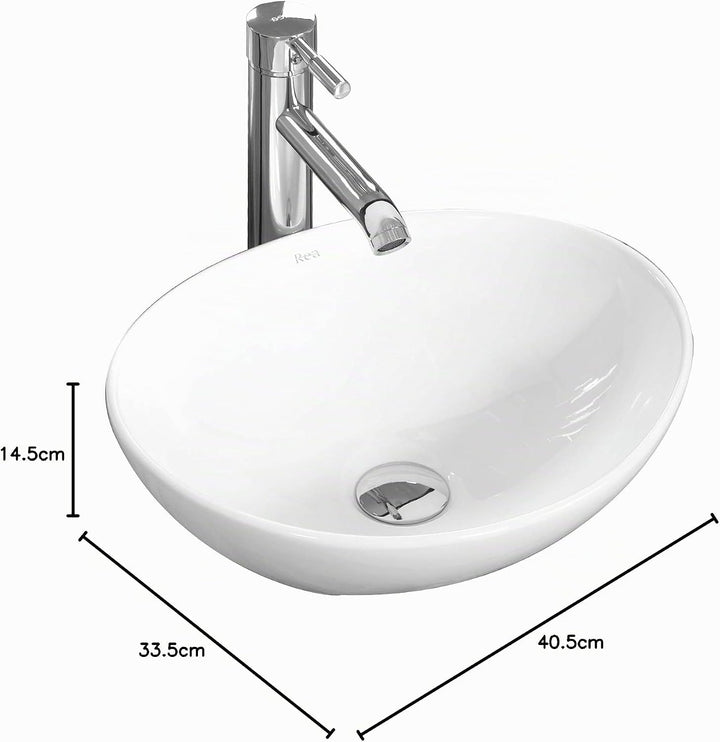 VBChome Waschbecken 40 x 33 klein Keramik Oval Waschtisch Handwaschbecken AUFSATZWASCHBECKEN WASCHSC