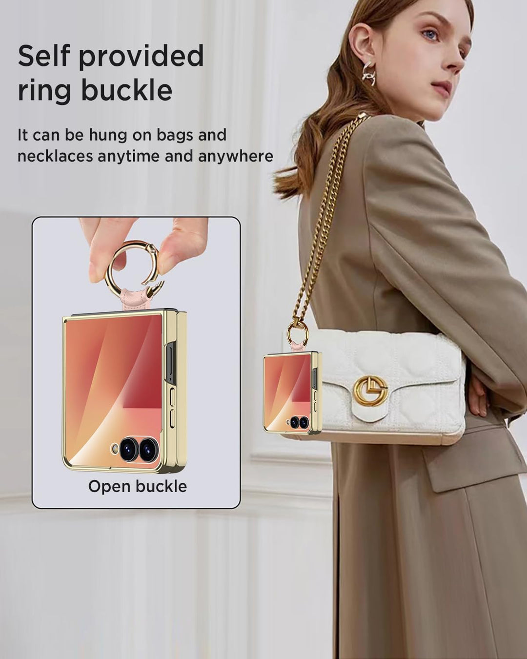 Miimall Lederhülle Kompatibel mit Samsung Galaxy Z Flip 7 Hülle mit Band+Ring Ständer [HD Displaysch