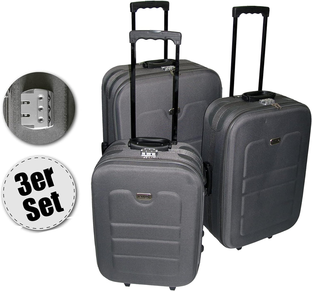 3er Set Teleskop Reisekofferset Kofferset Trolley Koffer Reisetasche Rollen Eva Polyester Grau
