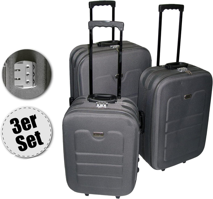 3er Set Teleskop Reisekofferset Kofferset Trolley Koffer Reisetasche Rollen Eva Polyester Grau