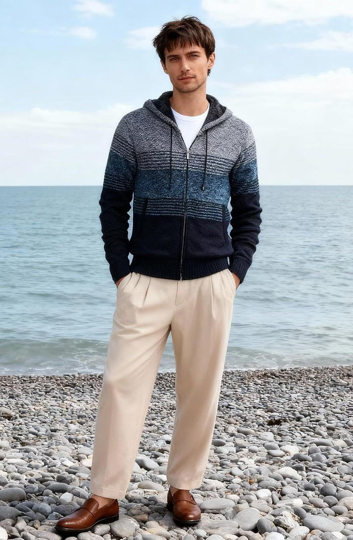 Herren Hoodie mit Kapuze Pullover Pulli Strick-Sweatshirt-Strickjacke-Cardigan, Freizeit-Winter-Kapu