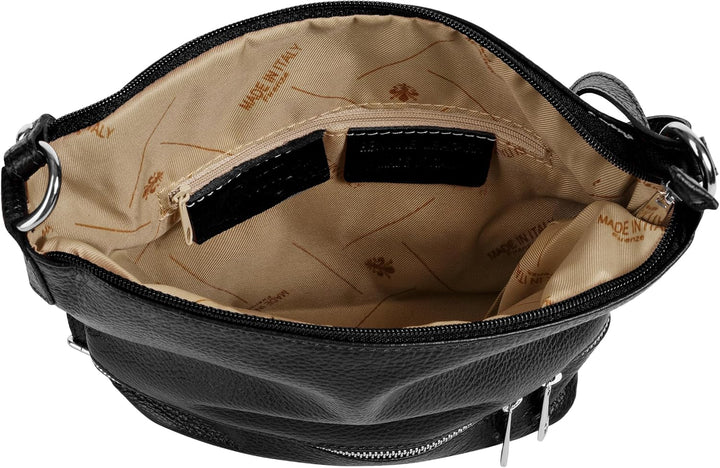 Umhängetasche Echt Leder Damen | Made in Italy, verstellbarer Schultergurt, Handtasche mit Reissvers