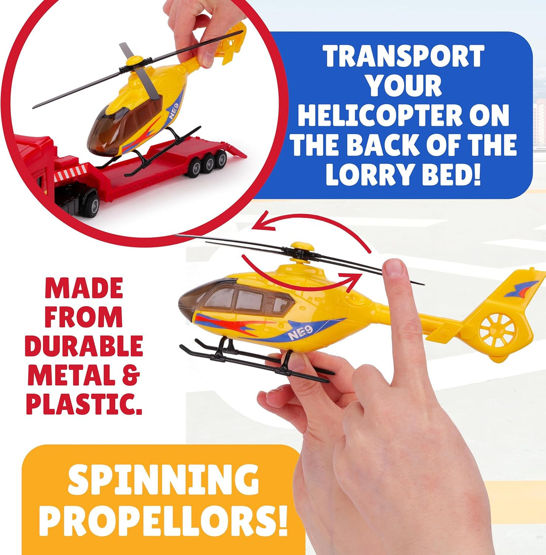 Toyland® Scania Pritschenschlepper mit Hubschrauber - Massstab 1:48 - Freilauf - Transportspielzeugs