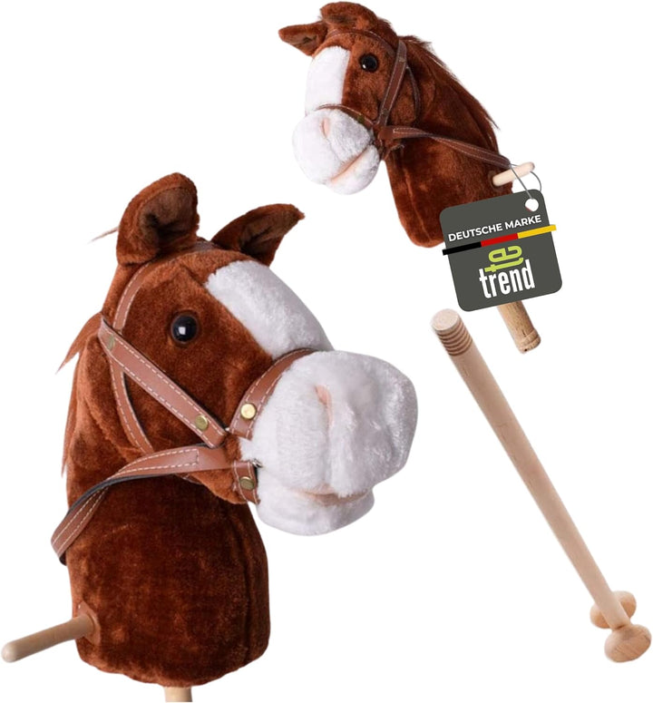 TE-Trend Hobby Horse 95cm - Stockpferd für Kinder mit Soundfunktion - rollendes Steckenpferd mit Plü