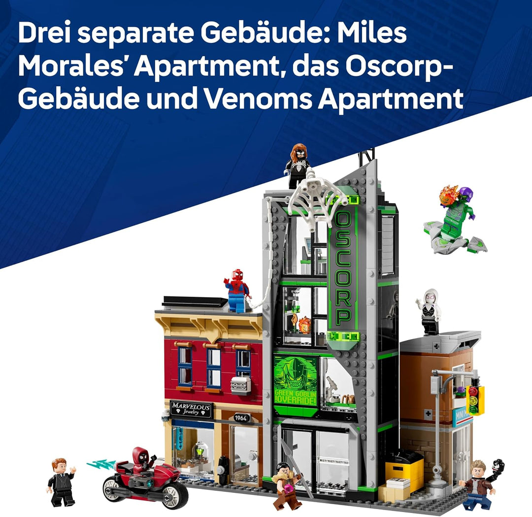 LEGO ǀ Marvel Spider-Man vs. Oscorp - Bauset zum Sammeln für Kinder mit 8 Minifiguren, darunter auch