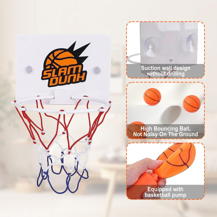 4 Pcs Mini Basketballkorb FüRs Zimmer, Mit Saugnapf Und Luftpumpe Mini Basketball, Kein Stanzen Erfo