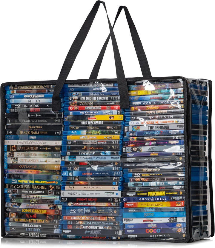 Besti Blu Ray Case Holder Organizer, 2 transparente Plastiktüten Set, Griffen zur Aufbewahrung, Blur