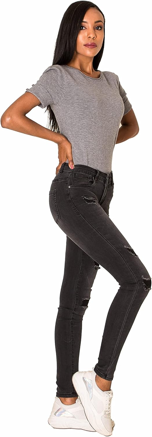 Nina Carter P100 Damen Skinny Fit Low Waist Jeanshosen mit Destroyed-Effekten Used-Look Jeans Waschu