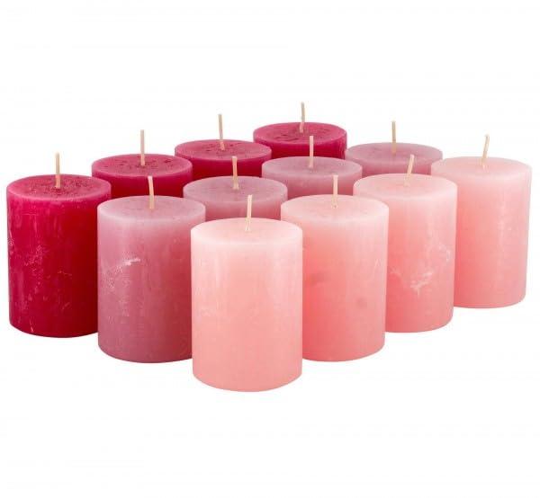Rustikale Stumpenkerzen – 12 Stück - Wachskerzen/Rustickerzen/Adventskerzen Weihnachten (Happy Pink-