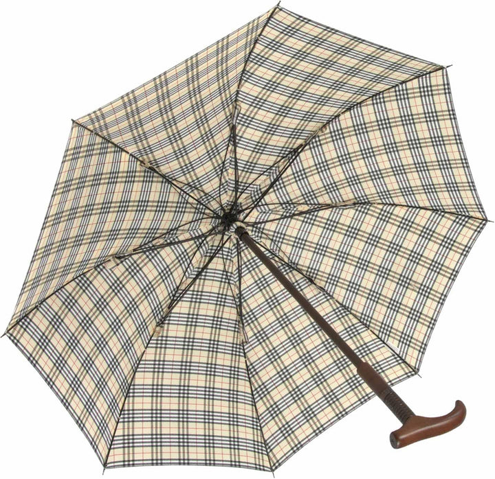 Stützschirm höhenverstellbar mit Holzgriff - Karo beige, Karo beige