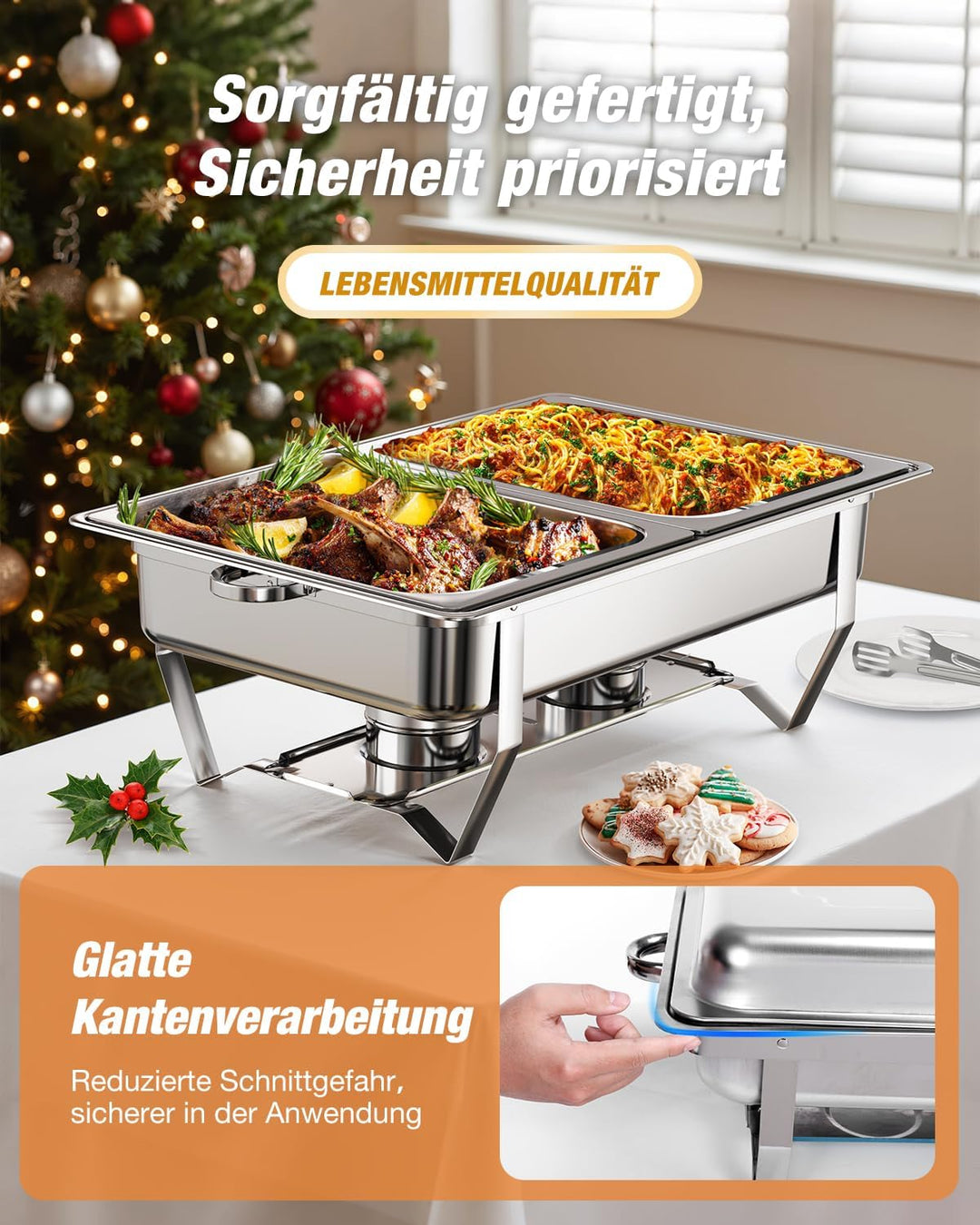 WARMOUNTS Chafing Dish Buffet Set 9L, Edelstahl Speisenwärmer für Catering, Hochglanzpoliert, Klappb