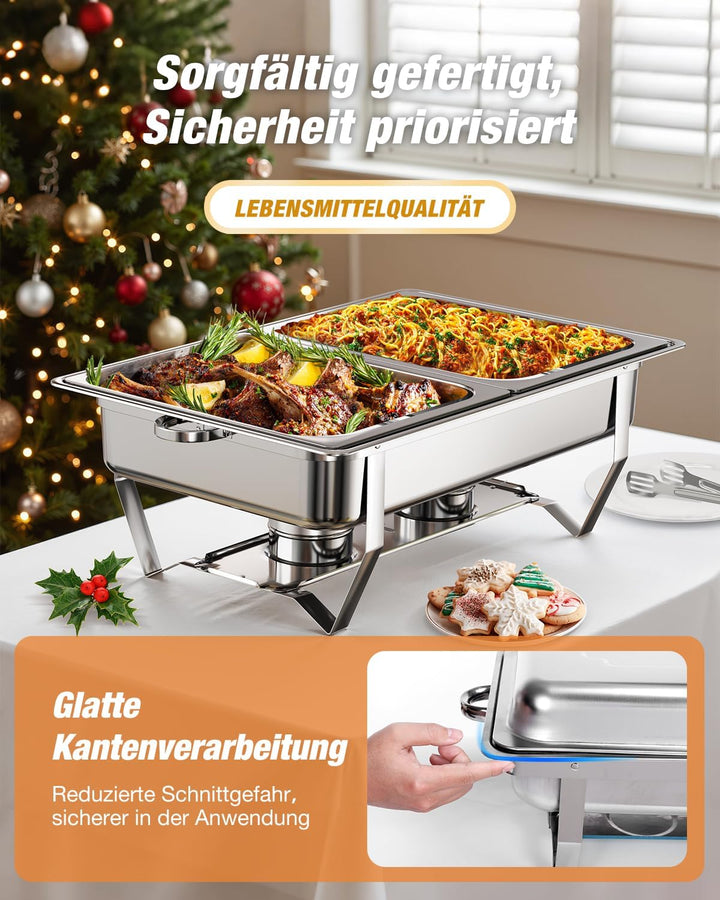 WARMOUNTS Chafing Dish Buffet Set 9L, Edelstahl Speisenwärmer für Catering, Hochglanzpoliert, Klappb